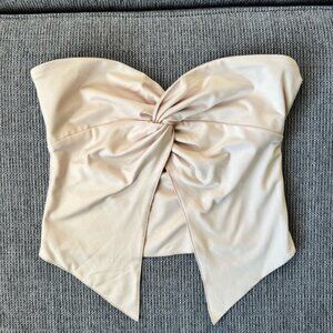 Women’s Beige Nude Strapless Twist Front Cropped Top Size S